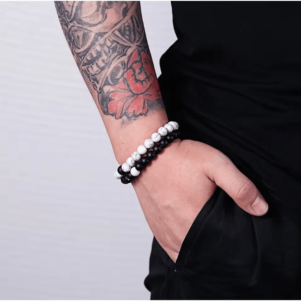 UnityRocks 2Piece Couples Lava Tiger Eye Bracelets Natural Stone Distance Beaded Set For Men Wom 3