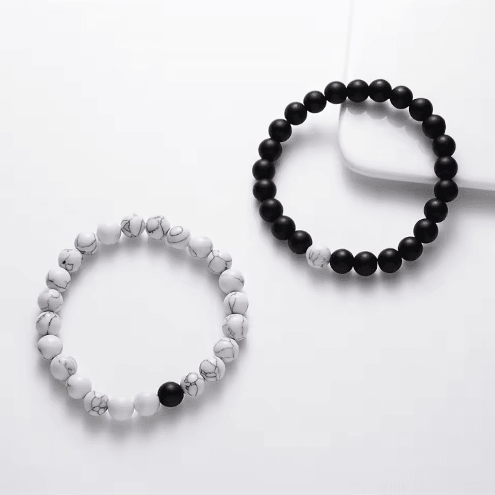 UnityRocks 2Piece Couples Lava Tiger Eye Bracelets Natural Stone Distance Beaded Set For Men Wom 4