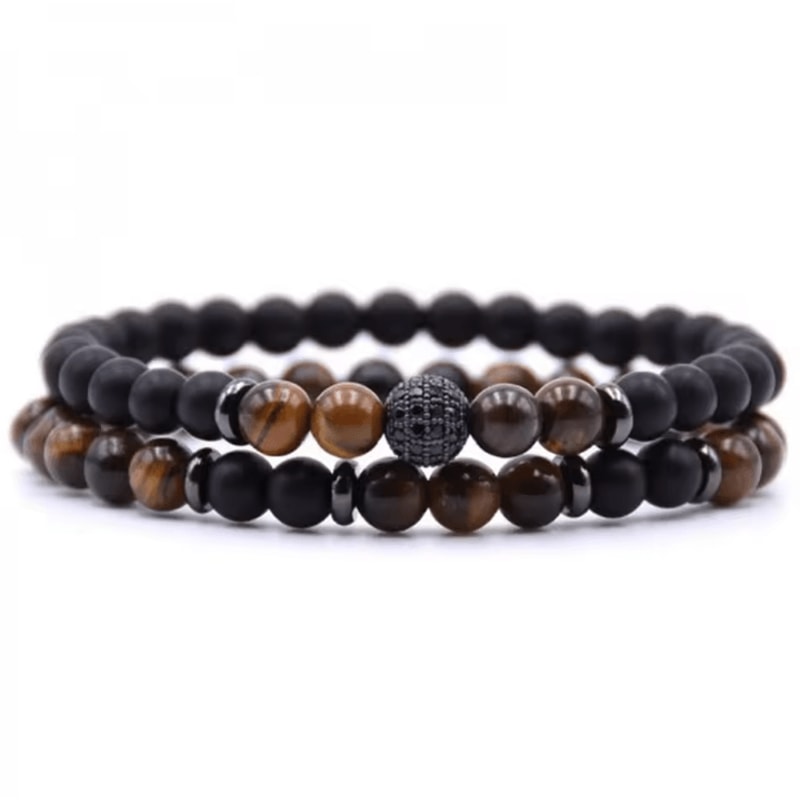 UnityRocks 2Piece Couples Lava Tiger Eye Bracelets Natural Stone Distance Beaded Set For Men Wom 8
