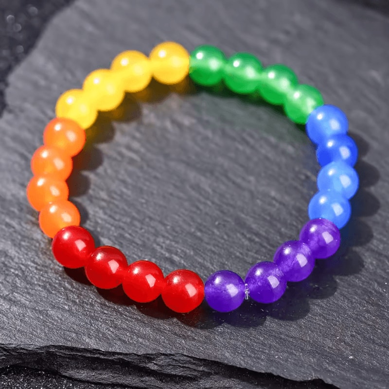 RainbowUnity Natural Stone Bead Bracelet SixColor Couples LGBT Pride Jewelry For Yoga Meditation 3