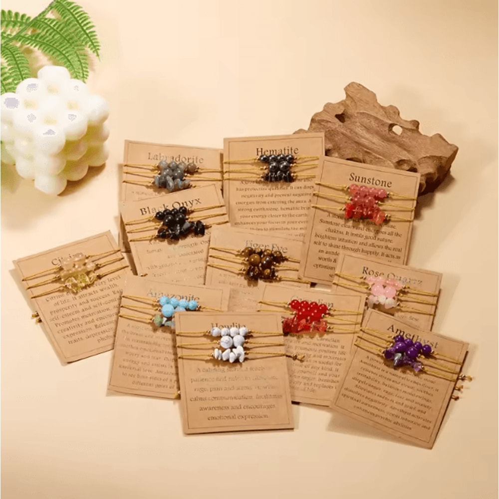 Harmony Trio Natural Stone Couples Family Bracelets 3Piece Distance Bead Set For Men Women Kids 0