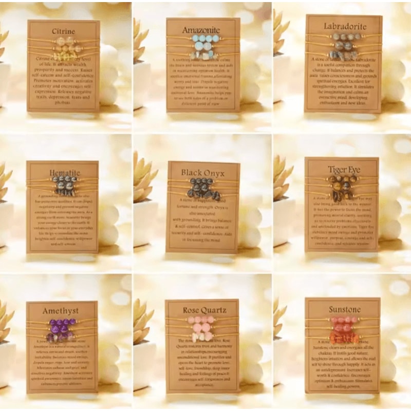 Harmony Trio Natural Stone Couples Family Bracelets 3Piece Distance Bead Set For Men Women Kids 4