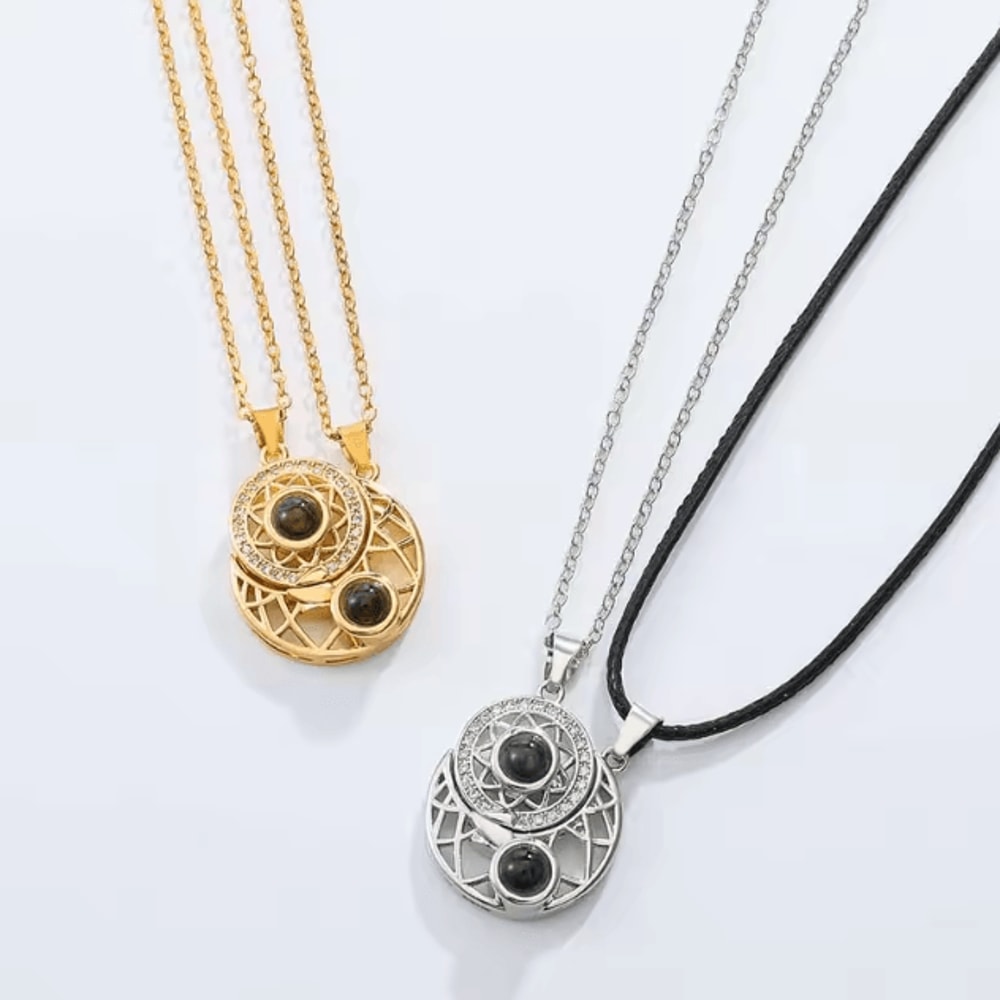 EternalBond 2Piece Magnetic Couple Necklace I Love You In 100 Languages Projection Heart Set 2