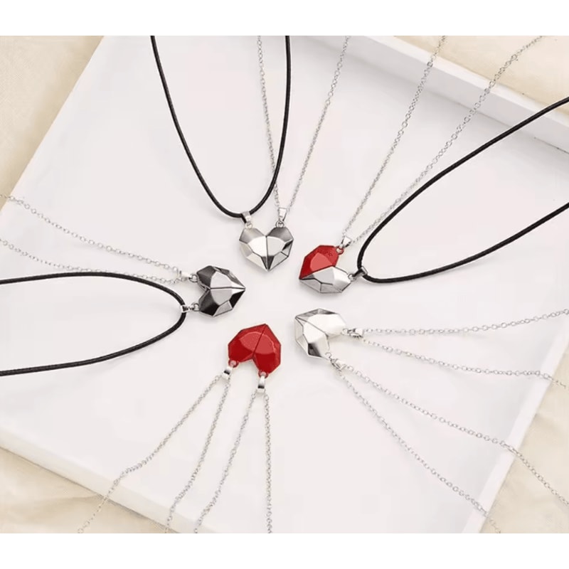 EternalBond 2Piece Magnetic Heart Couple Necklace Silver Love Pendant Set For Valentines Special 0