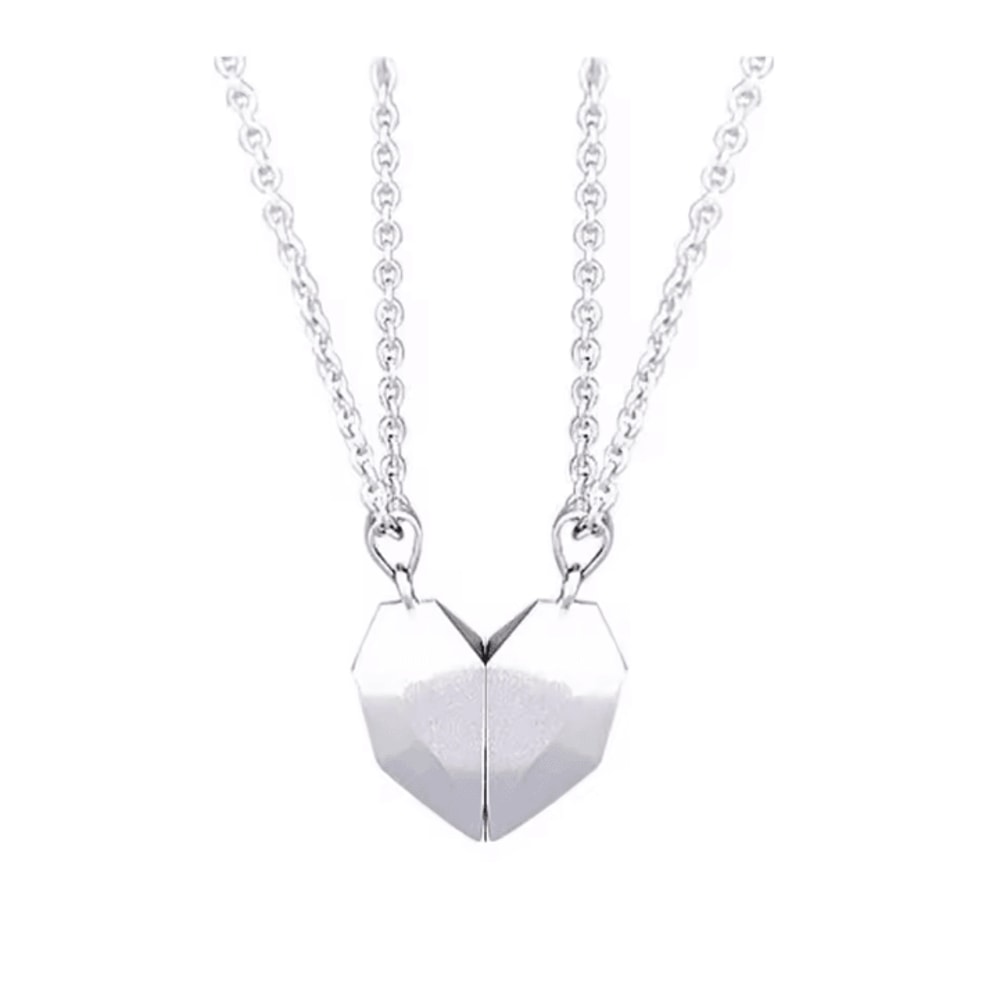 EternalBond 2Piece Magnetic Heart Couple Necklace Silver Love Pendant Set For Valentines Special 2