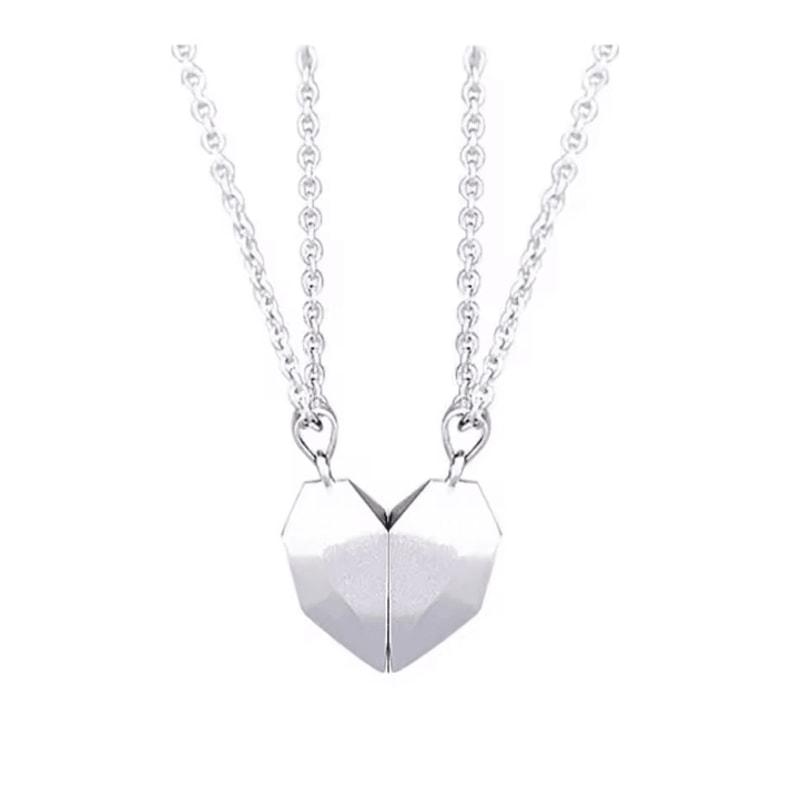 EternalBond 2Piece Magnetic Heart Couple Necklace Silver Love Pendant Set For Valentines Special 2