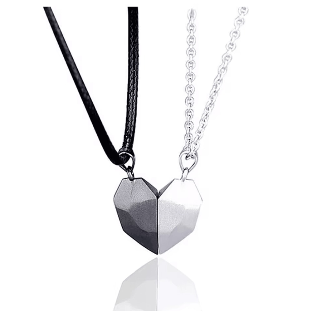 EternalBond 2Piece Magnetic Heart Couple Necklace Silver Love Pendant Set For Valentines Special 3
