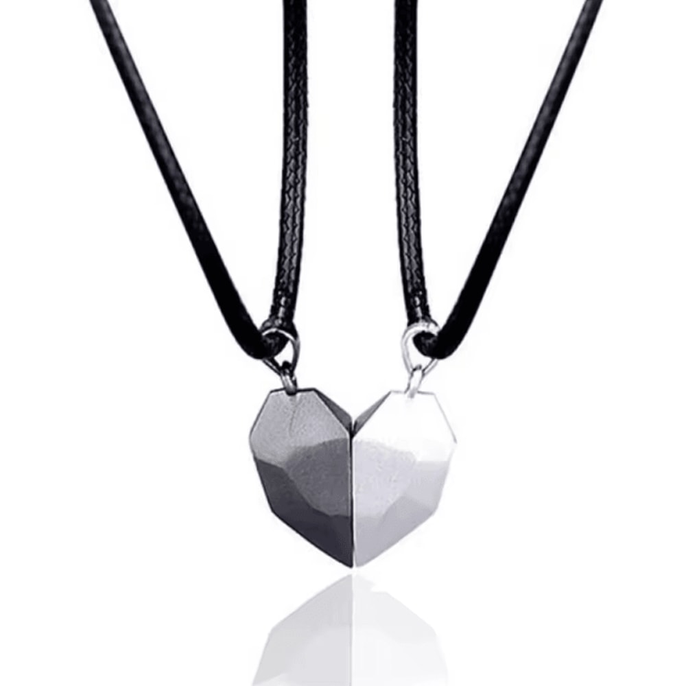 EternalBond 2Piece Magnetic Heart Couple Necklace Silver Love Pendant Set For Valentines Special 4