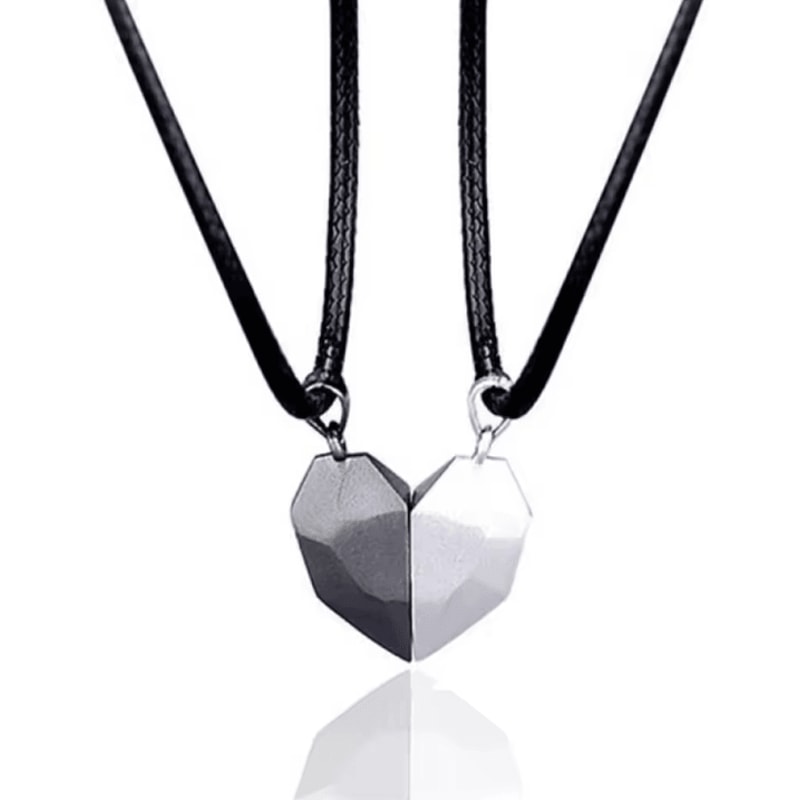 EternalBond 2Piece Magnetic Heart Couple Necklace Silver Love Pendant Set For Valentines Special 4