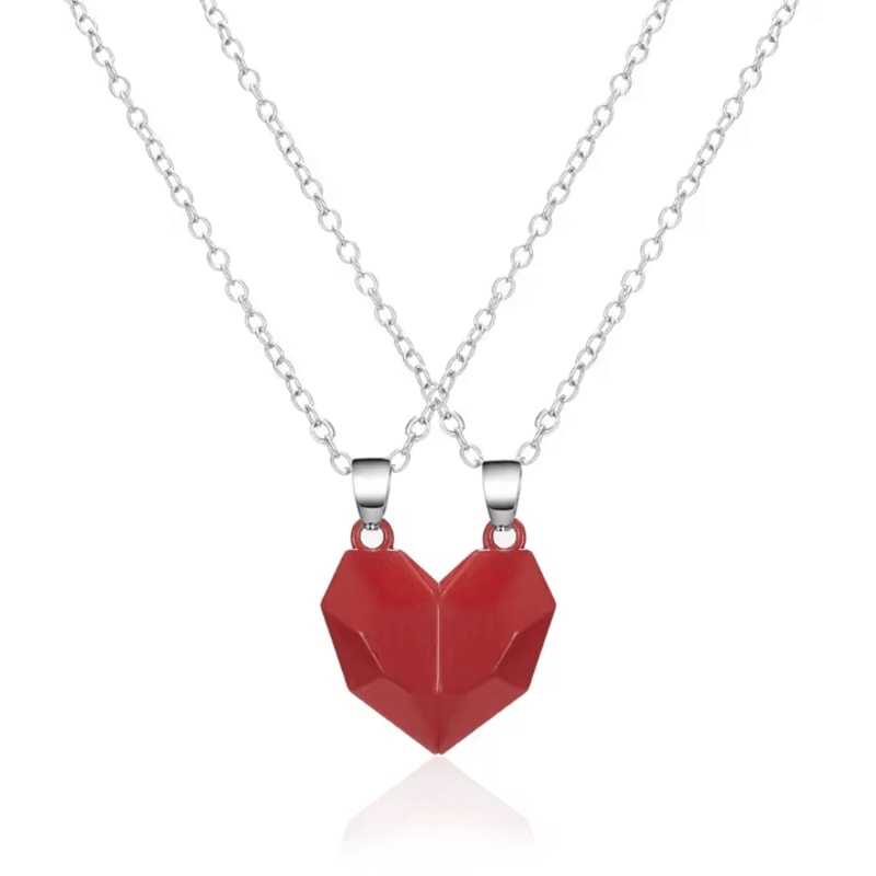 EternalBond 2Piece Magnetic Heart Couple Necklace Silver Love Pendant Set For Valentines Special 8