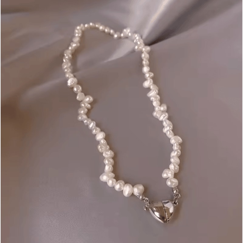 EternaHeart Korean Pearl Chain Magnetic Heart Pendant Necklace Chic Choker Gift For Women Girls 4