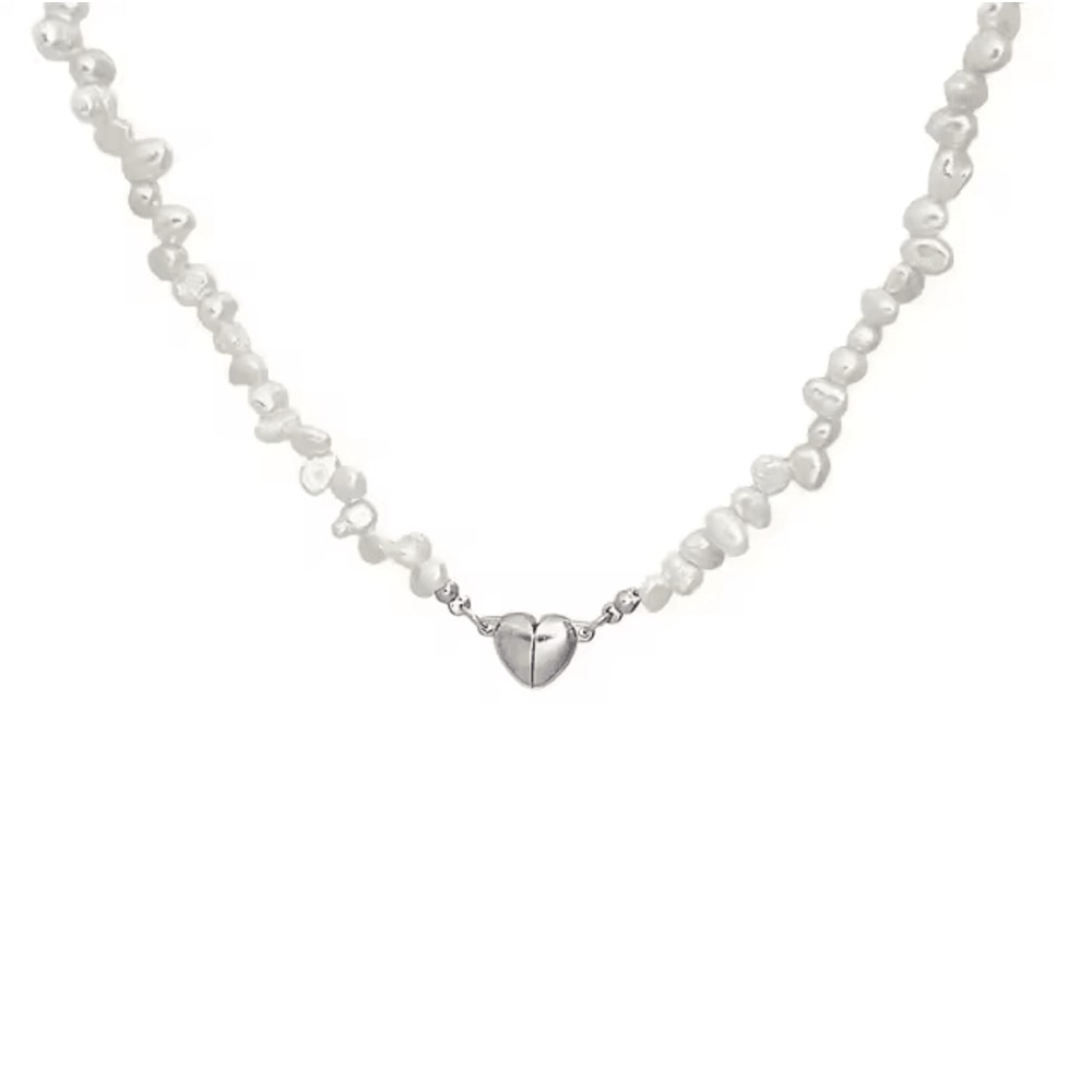 EternaHeart Korean Pearl Chain Magnetic Heart Pendant Necklace Chic Choker Gift For Women Girls 5