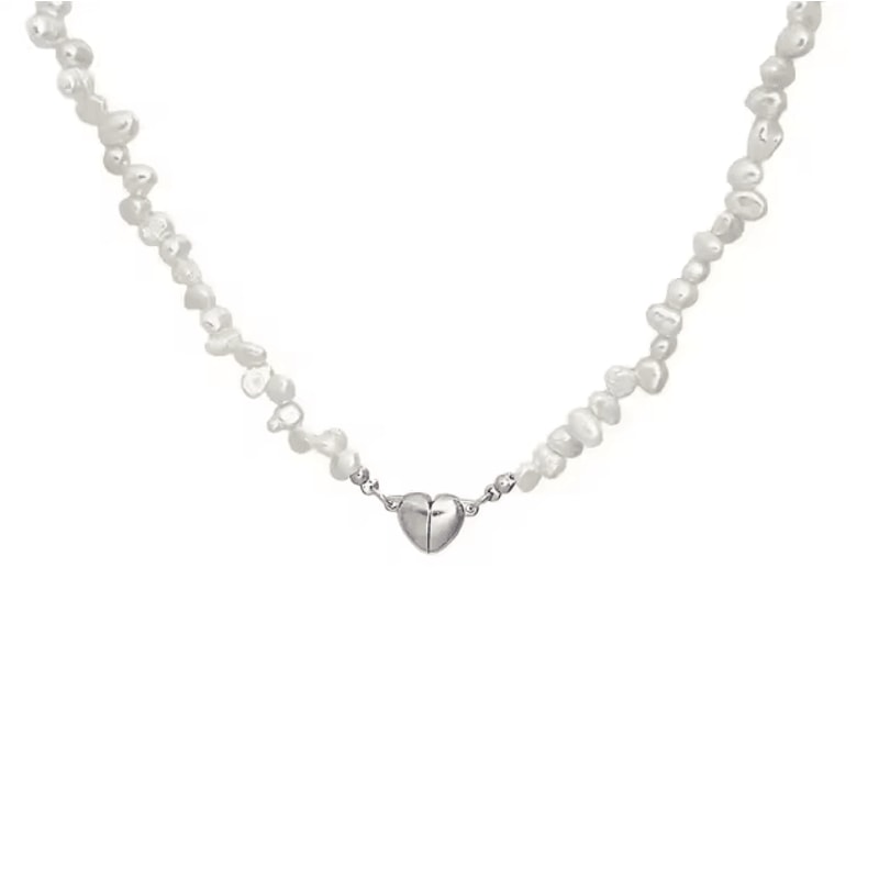 EternaHeart Korean Pearl Chain Magnetic Heart Pendant Necklace Chic Choker Gift For Women Girls 5