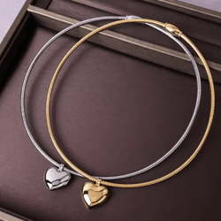 eurocharm heart-shaped magnetic attraction necklace – snake bone chain pendant for women & couples