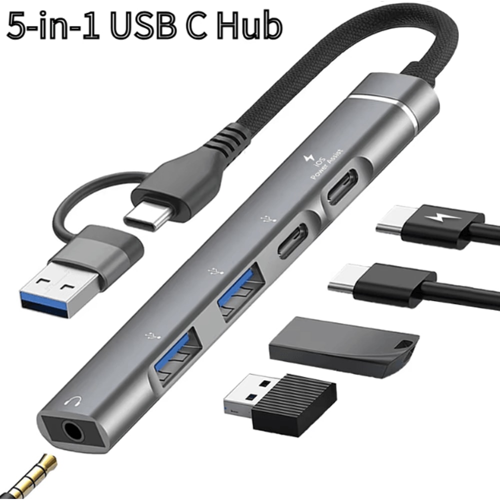 FlexiHub USBC To 35 Mm Audio USB Adapter MultiPort OTG Hub Connector For Laptops Computers 0