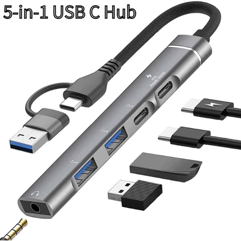 FlexiHub USBC To 35 Mm Audio USB Adapter MultiPort OTG Hub Connector For Laptops Computers 0