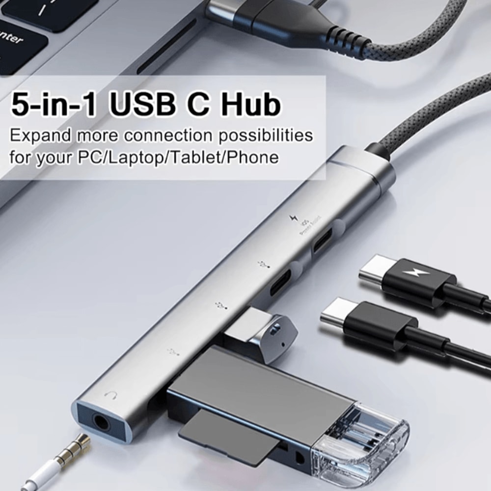 FlexiHub USBC To 35 Mm Audio USB Adapter MultiPort OTG Hub Connector For Laptops Computers 1