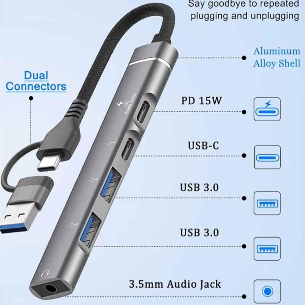 FlexiHub USBC To 35 Mm Audio USB Adapter MultiPort OTG Hub Connector For Laptops Computers 2