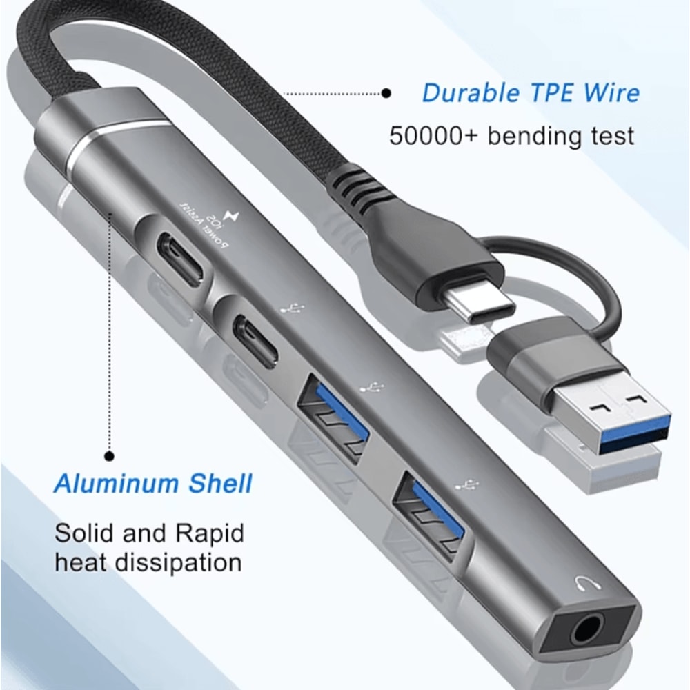 FlexiHub USBC To 35 Mm Audio USB Adapter MultiPort OTG Hub Connector For Laptops Computers 3