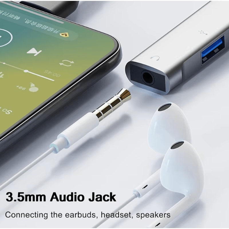 FlexiHub USBC To 35 Mm Audio USB Adapter MultiPort OTG Hub Connector For Laptops Computers 4