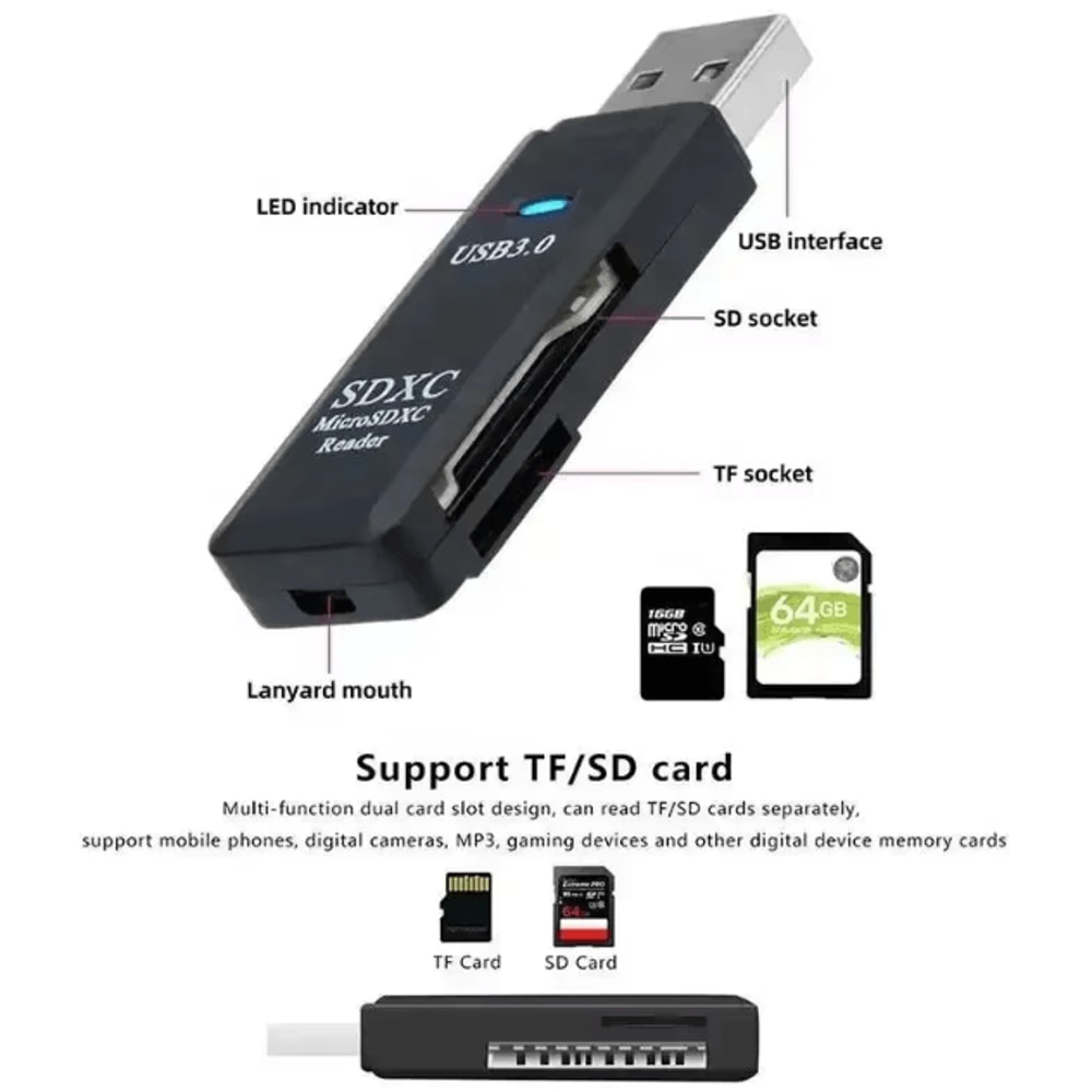 SpeedDock 2in1 USB 30 Card Reader HighSpeed SD TF Memory Adapter For PC Laptop More 2