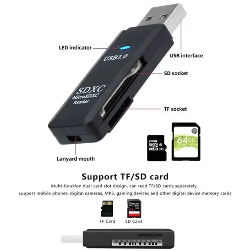 SpeedDock 2in1 USB 30 Card Reader HighSpeed SD TF Memory Adapter For PC Laptop More 2