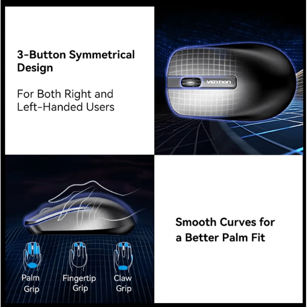 Vention 24 G Wireless Ergonomic Mouse 1200 DPI USB Receiver For PC Laptop Tablet 3