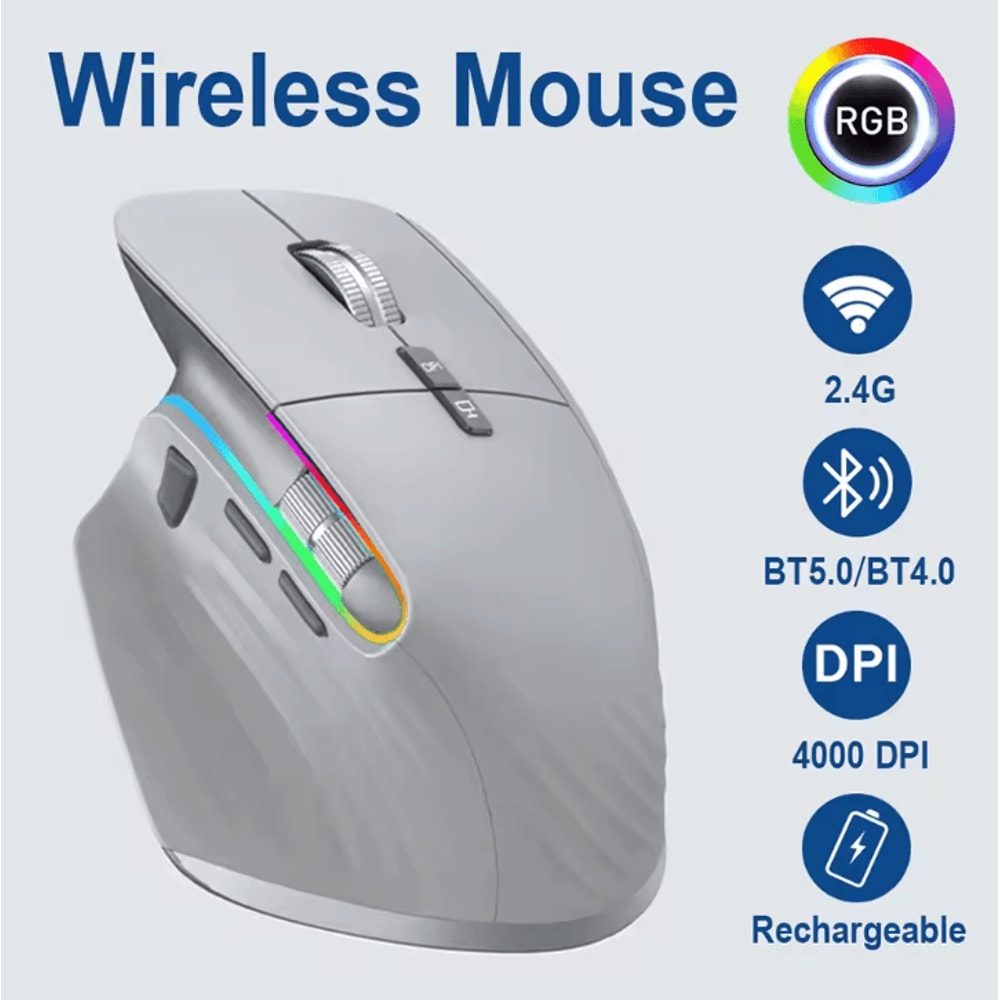 MultiDevice Wireless Mouse Bluetooth 50 30 Mouse 24G Wireless Portable Optical Mouse Ergonomic Rig 0