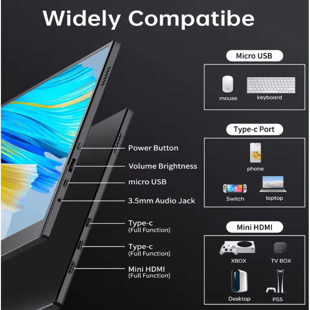 Hagibis 105In Portable Touchscreen Monitor USBC Hub 100 SRGB Mini Display For Laptop PC Travel 1