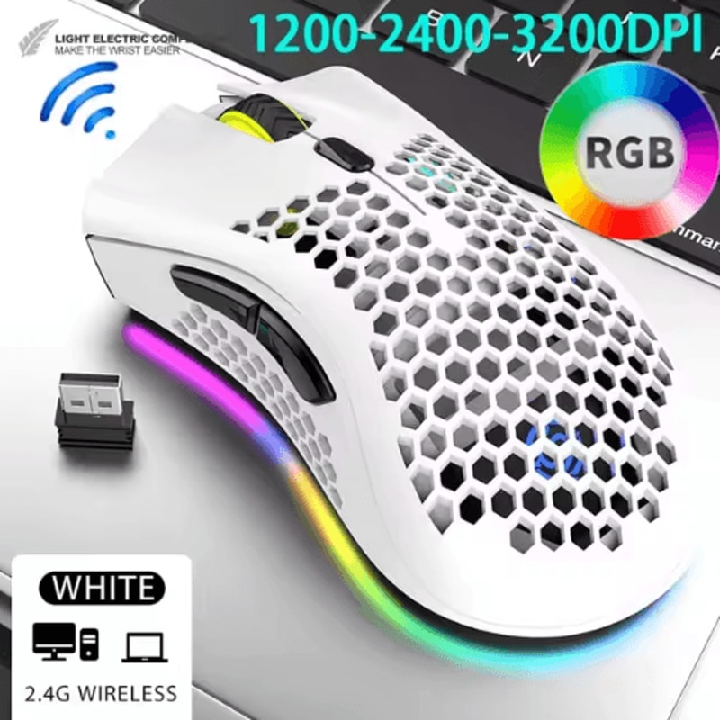 BM600 Rechargeable USB 24G Wireless RGB Gaming Mouse Honeycomb Design For PC Laptop 5