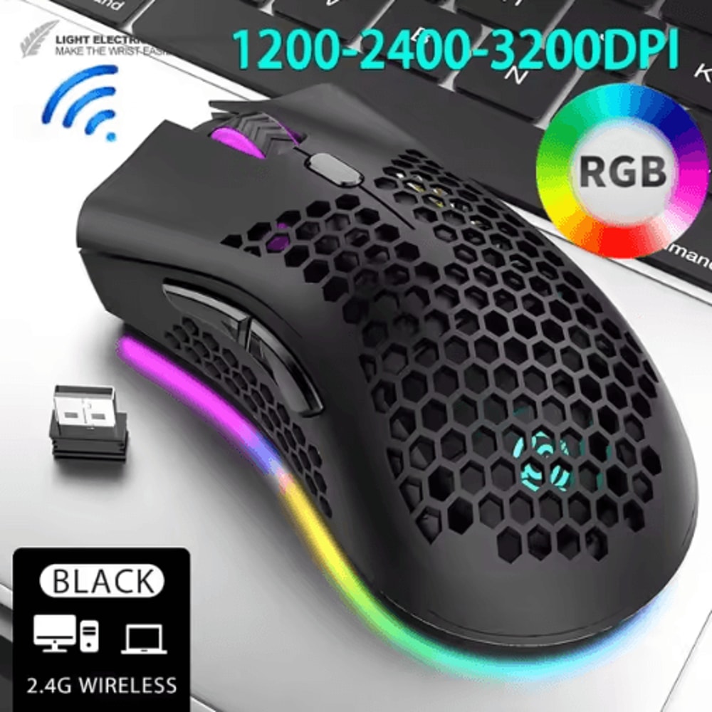 BM600 Rechargeable USB 24G Wireless RGB Gaming Mouse Honeycomb Design For PC Laptop 6
