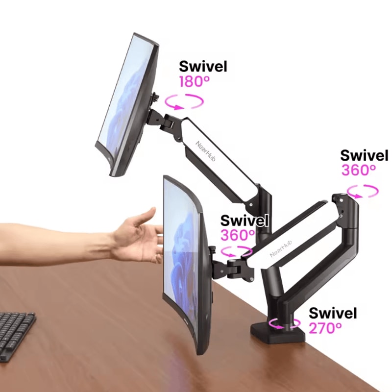 Nearhub Dual Arm Monitor Stand Adjustable Desk Mount For 1332 Inches Screens With CClamp Grommet 2