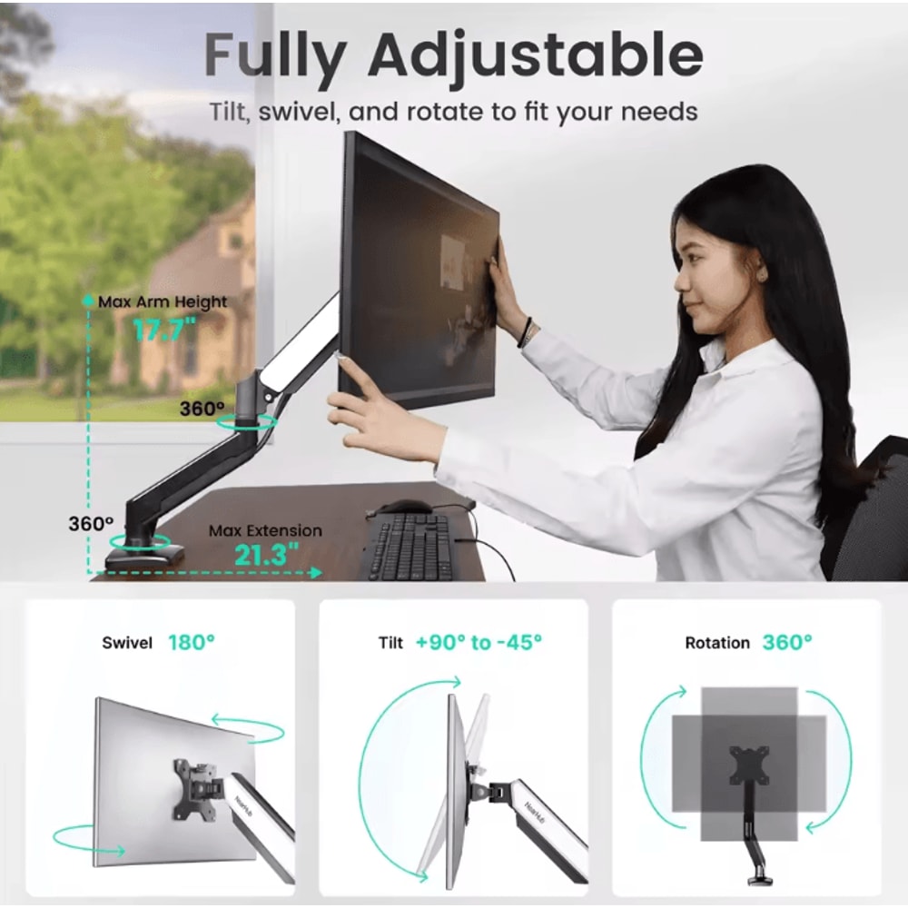 Nearhub Dual Arm Monitor Stand Adjustable Desk Mount For 1332 Inches Screens With CClamp Grommet 3