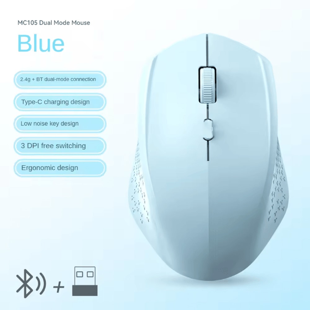 ErgoConnect Pro 1600 DPI Ergonomic Wireless Bluetooth Mouse Rechargeable DualMode For Laptop MacB 5