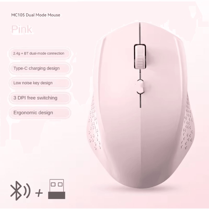 ErgoConnect Pro 1600 DPI Ergonomic Wireless Bluetooth Mouse Rechargeable DualMode For Laptop MacB 6