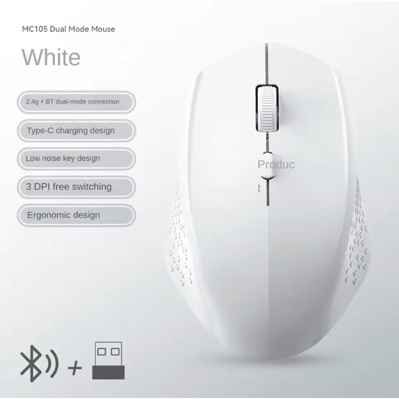 ErgoConnect Pro 1600 DPI Ergonomic Wireless Bluetooth Mouse Rechargeable DualMode For Laptop MacB 8