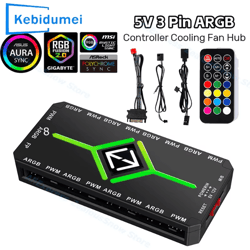 argb-sync pro – 3-in-1 5v argb & 4-pin pwm fan hub splitter (up to 1-to-9 ports, magnetic suction)