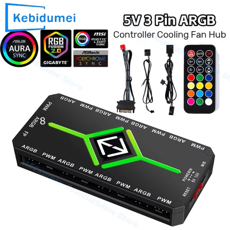ARGBSync Pro 3in1 5V ARGB 4Pin PWM Fan Hub Splitter Up To 1to9 Ports Magnetic Suction 0