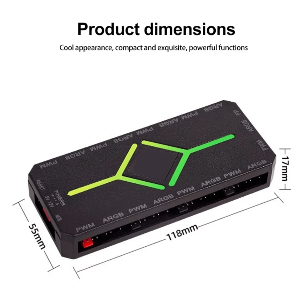 ARGBSync Pro 3in1 5V ARGB 4Pin PWM Fan Hub Splitter Up To 1to9 Ports Magnetic Suction 5