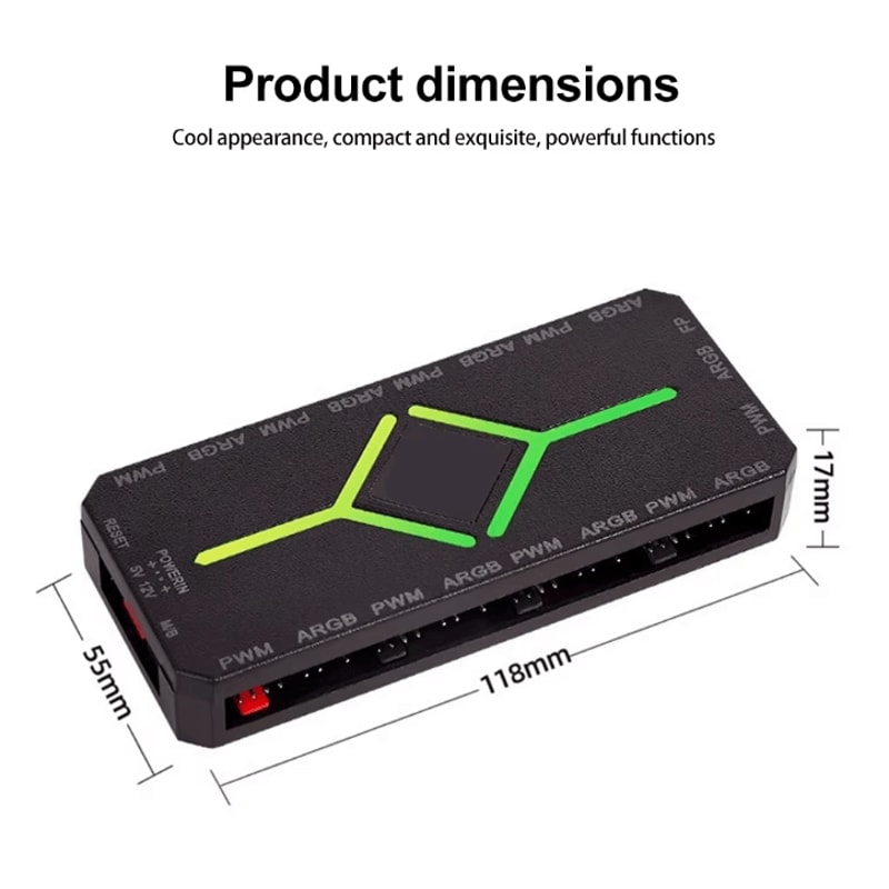 ARGBSync Pro 3in1 5V ARGB 4Pin PWM Fan Hub Splitter Up To 1to9 Ports Magnetic Suction 5