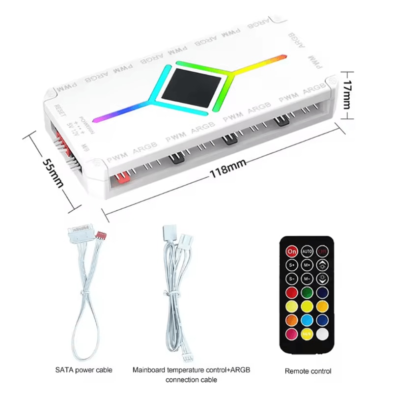 ARGBSync Pro 3in1 5V ARGB 4Pin PWM Fan Hub Splitter Up To 1to9 Ports Magnetic Suction 7