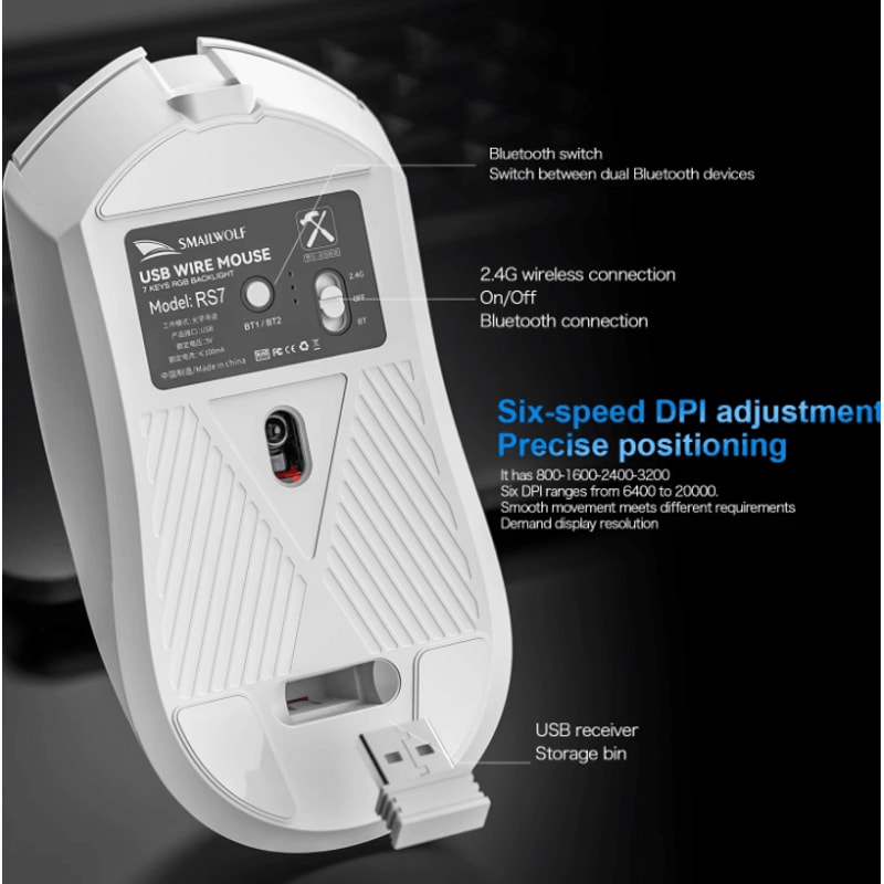 SMAILWOLF RS7 Bluetooth Wireless Gaming Mouse PAW3311 20000 DPI Macro Driver For PC Laptop 2