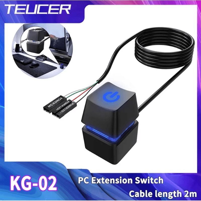 TEUCER KG1 2m External Start Power OnOff Button Extension Cable For PC Motherboard Power Switch 0
