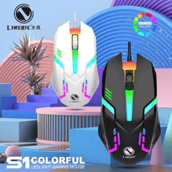 limei s1 – led luminous wired gaming mouse (silent click, usb for desktop & laptop)