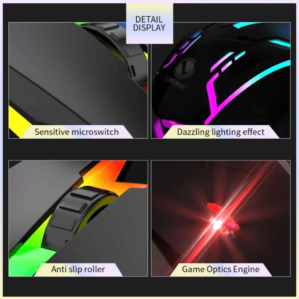 Limei S1 LED Luminous Wired Gaming Mouse Silent Click USB For Desktop Laptop 3
