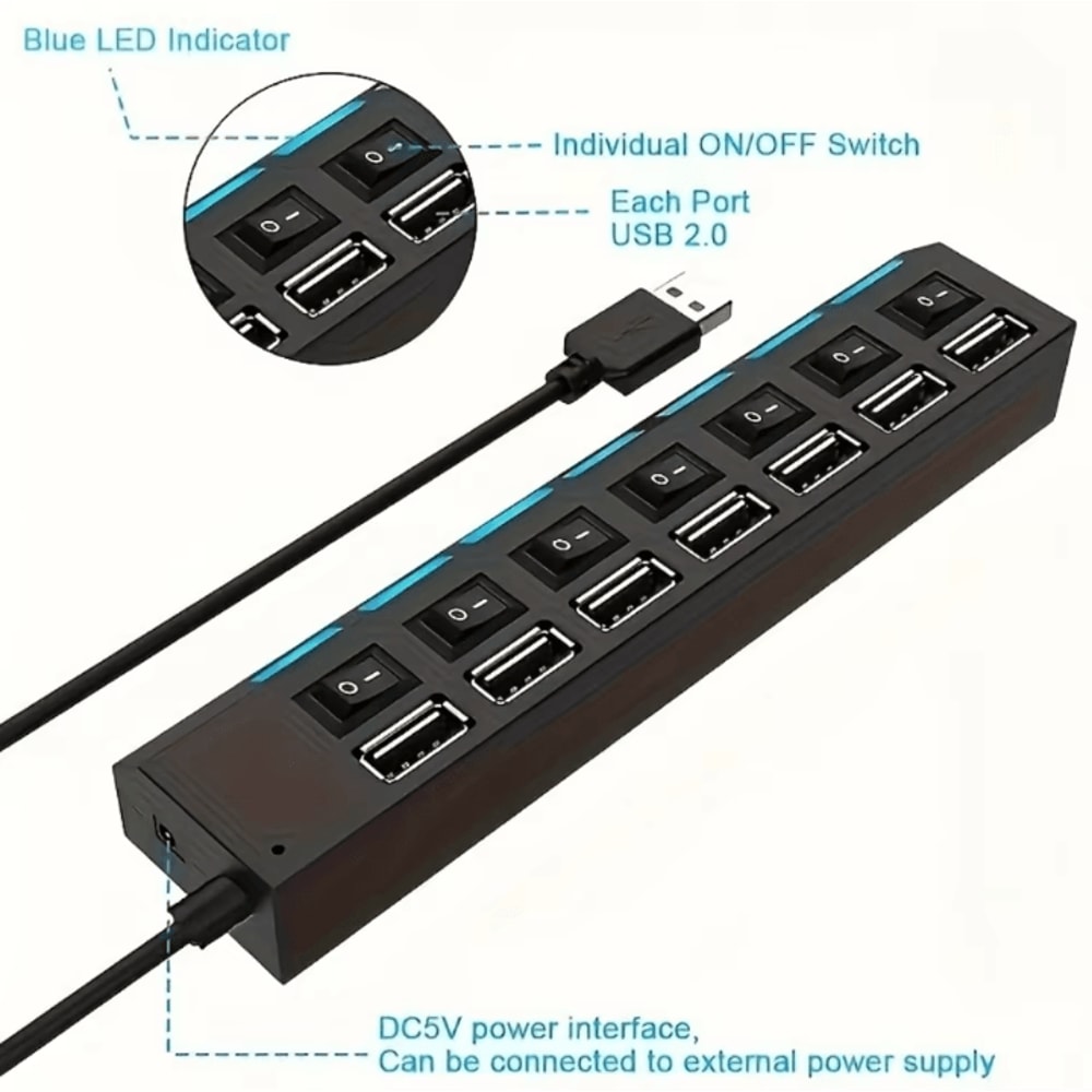 PowerLink Pro USB 20 Hub With OnOff Switch 47Port MultiPort USB Splitter For PC Laptop MacBook 3
