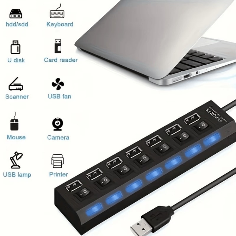 PowerLink Pro USB 20 Hub With OnOff Switch 47Port MultiPort USB Splitter For PC Laptop MacBook 5