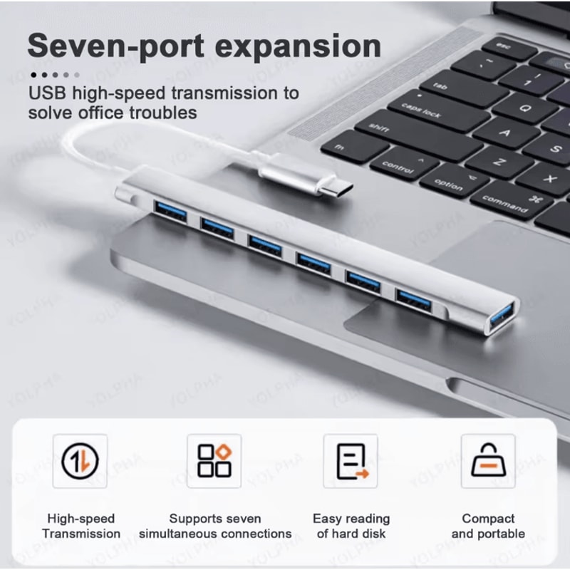 UltraPort 7in1 USBC Hub HighSpeed USB 30 USBA Multiport Splitter For PC And Laptop 3