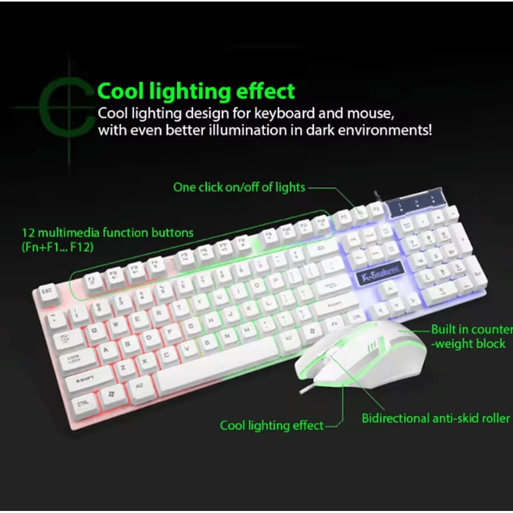 KM320 Keyboard Mouse Combo Waterproof Backlit Gaming Set With Luminous LED 3