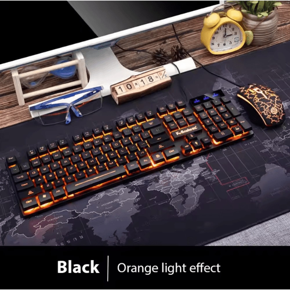 KM320 Keyboard Mouse Combo Waterproof Backlit Gaming Set With Luminous LED 7